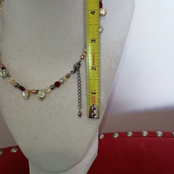 Citrine Garnet Mother of Pearl Freshwater Beaded Necklace Boho Beach 16-18" - Picture 4 of 4